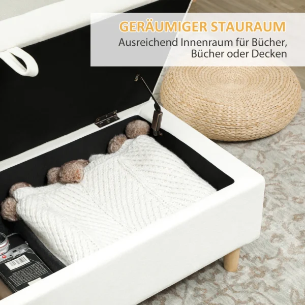 Gestoffeerde kruk met opbergruimte, houten poten, zachte stoffen bekleding, crème wit 8