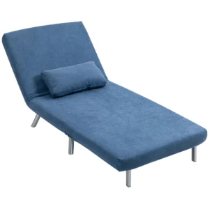 Gestoffeerde stoel met bedfunctie, 2 in 1 ontwerp, slaapstoel, logeerbed, stoffen bekleding, met kussen, blauw 1
