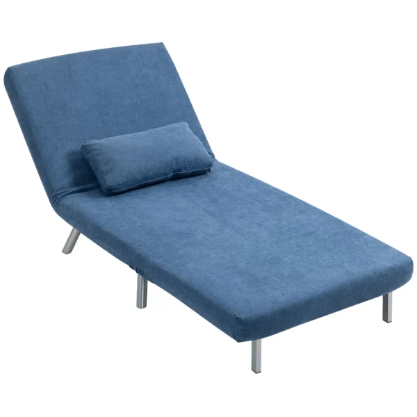Gestoffeerde stoel met bedfunctie, 2 in 1 ontwerp, slaapstoel, logeerbed, stoffen bekleding, met kussen, blauw 1