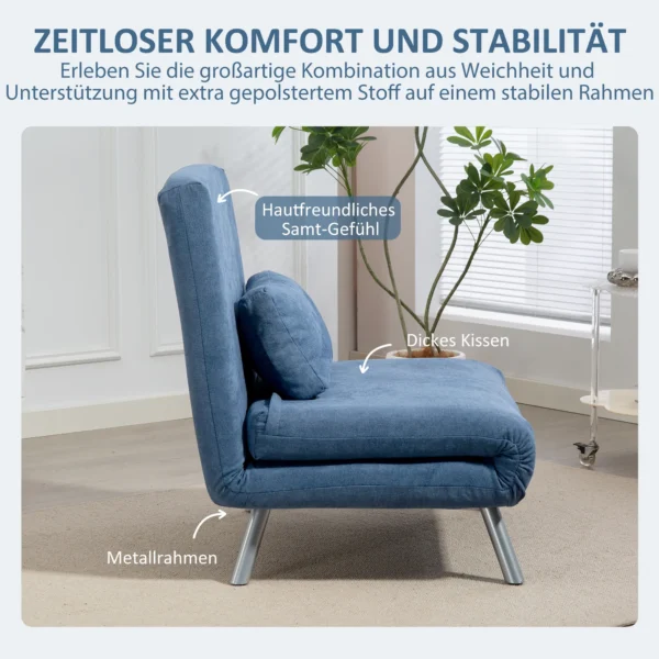 Gestoffeerde stoel met bedfunctie, 2 in 1 ontwerp, slaapstoel, logeerbed, stoffen bekleding, met kussen, blauw 7