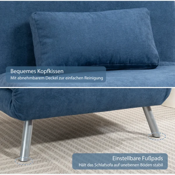 Gestoffeerde stoel met bedfunctie, 2 in 1 ontwerp, slaapstoel, logeerbed, stoffen bekleding, met kussen, blauw 8
