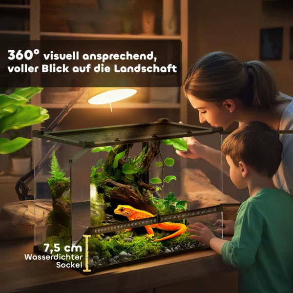 Glazen terrarium voor reptielen, verhoogde & waterdichte bodem, knoopschakelaar 7