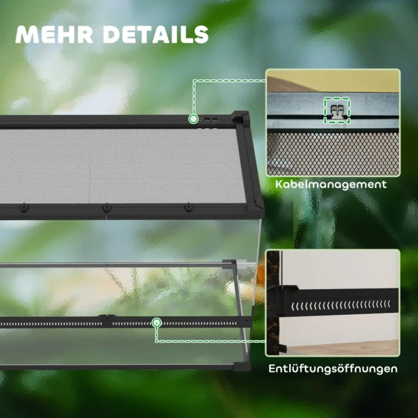 Glazen terrarium voor reptielen, verhoogde & waterdichte bodem, knoopschakelaar 9