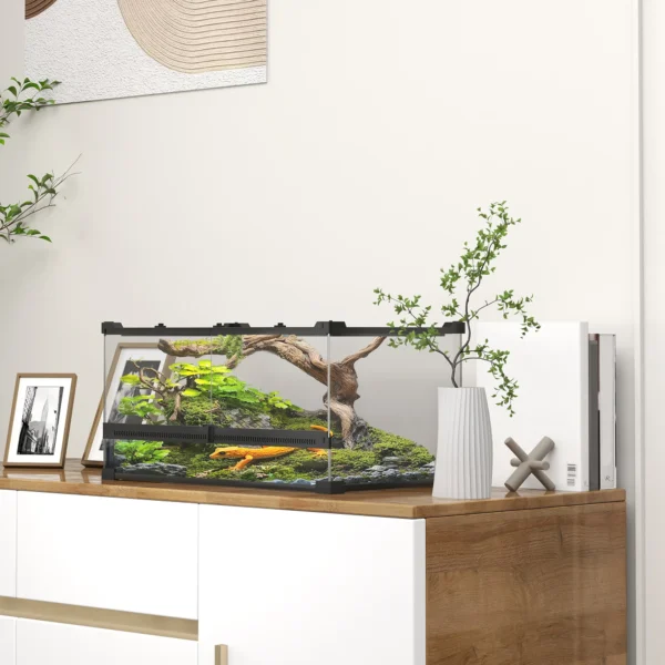 Glazen terrarium voor reptielen, verhoogde & waterdichte bodem, knoopslot 2