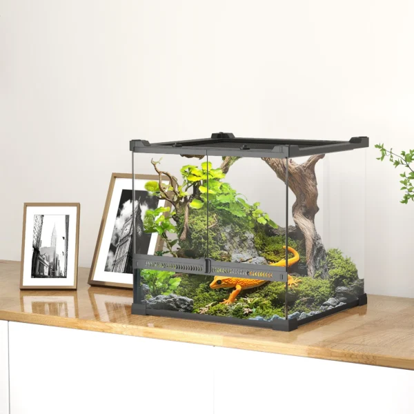 Glazen terrarium voor reptielen, verhoogde & waterdichte bodem, knoopslot 2