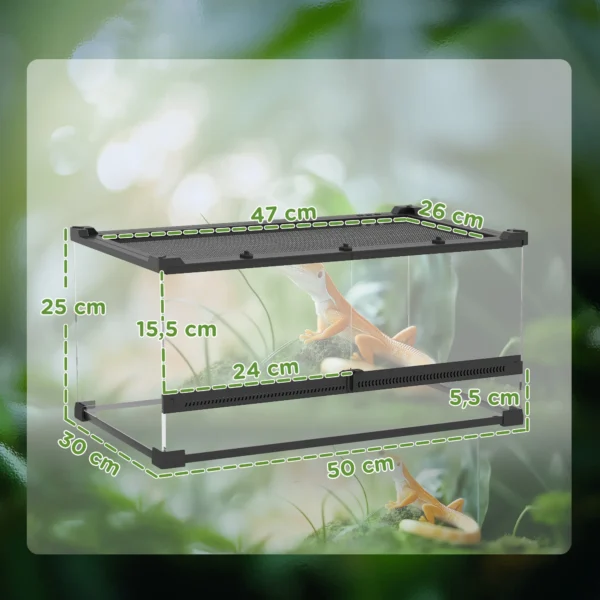 Glazen terrarium voor reptielen, verhoogde & waterdichte bodem, knoopslot 4
