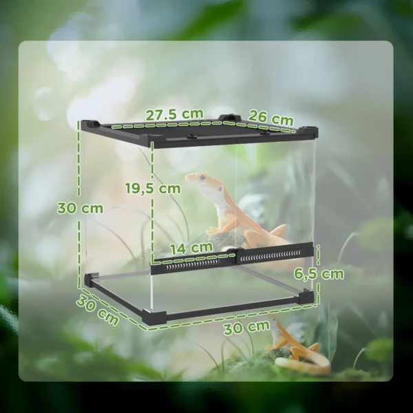 Glazen terrarium voor reptielen, verhoogde & waterdichte bodem, knoopslot 4