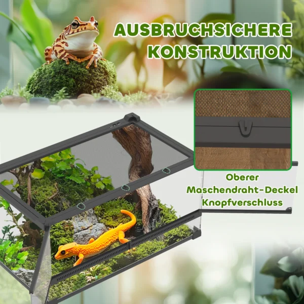 Glazen terrarium voor reptielen, verhoogde & waterdichte bodem, knoopslot 6