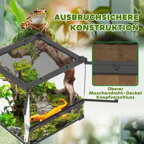 Glazen terrarium voor reptielen, verhoogde & waterdichte bodem, knoopslot 6