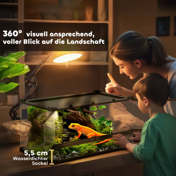 Glazen terrarium voor reptielen, verhoogde & waterdichte bodem, knoopslot 7