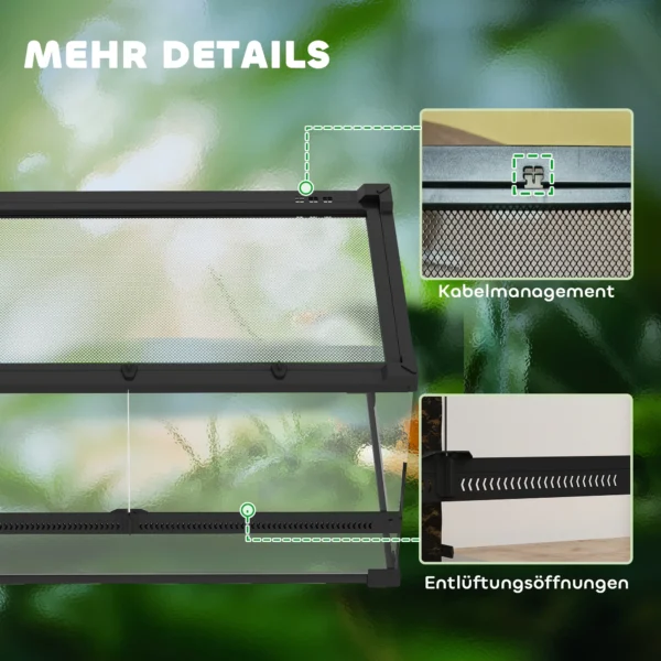Glazen terrarium voor reptielen, verhoogde & waterdichte bodem, knoopslot 9