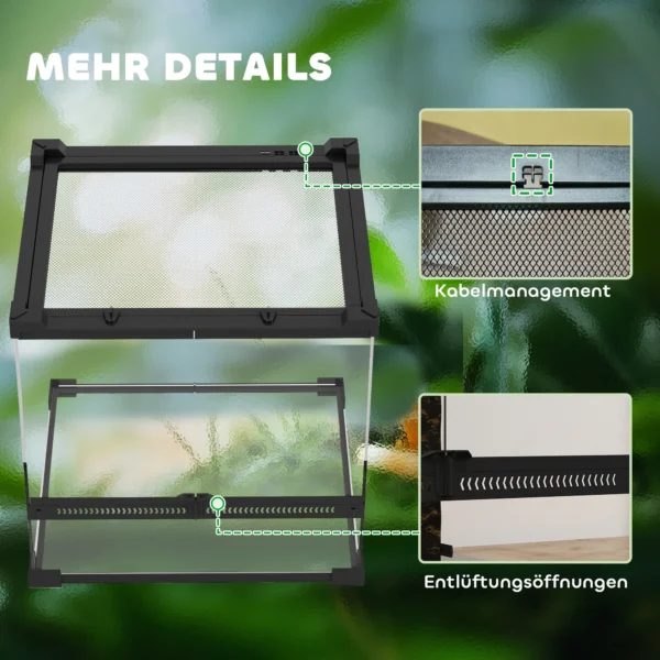 Glazen terrarium voor reptielen, verhoogde & waterdichte bodem, knoopslot 9