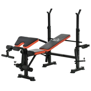 Haltersbank zonder gewichten, verstelbare fitnessbank voor talloze oefeningen, workout station, staal, kunststof, zwart+rood 1