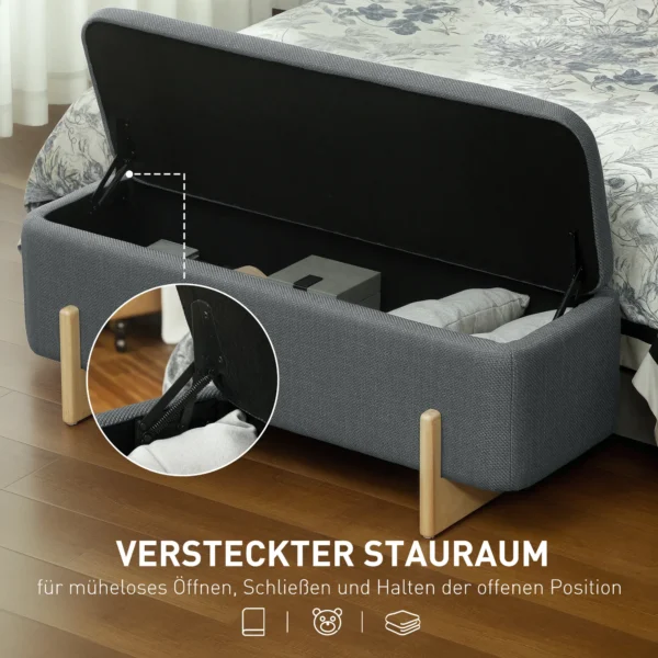 Hocker met opbergruimte, zitbank met schuimvulling, linnenimitatie, 111 x 44 x 44,5 cm, donkergrijs 5