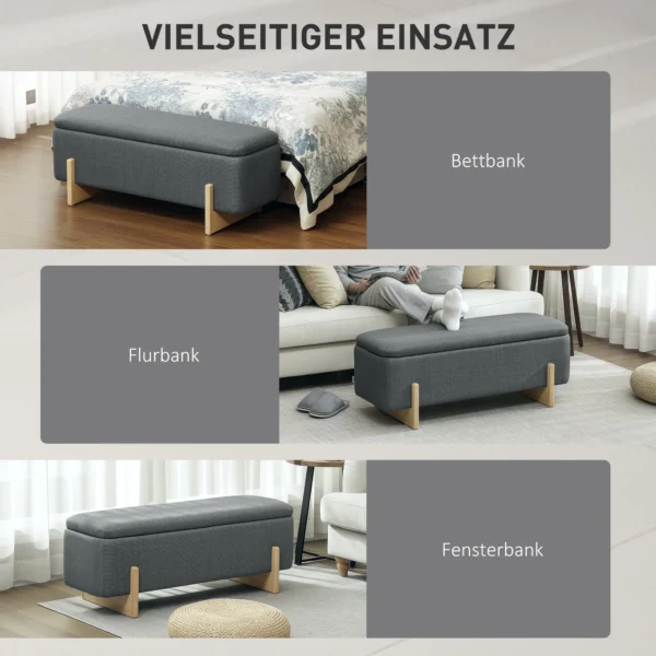 Hocker met opbergruimte, zitbank met schuimvulling, linnenimitatie, 111 x 44 x 44,5 cm, donkergrijs 8