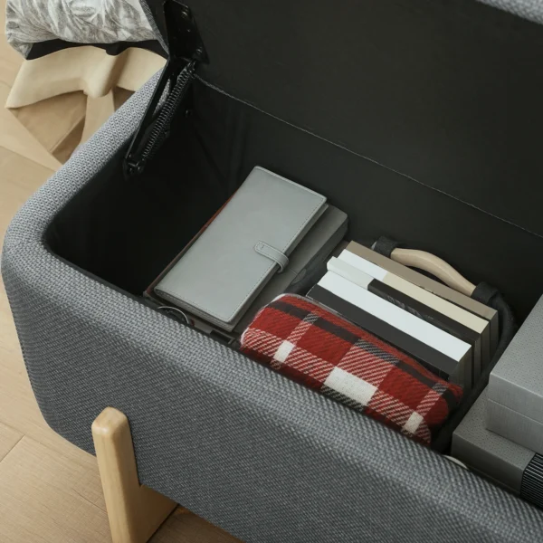 Hocker met opbergruimte, zitbank met schuimvulling, linnenimitatie, 111 x 44 x 44,5 cm, donkergrijs 9