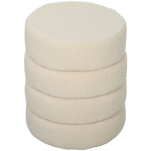Hocker, rond, teddyfleece, metalen frame, tot 120kg, Φ40x45h cm, beige 1