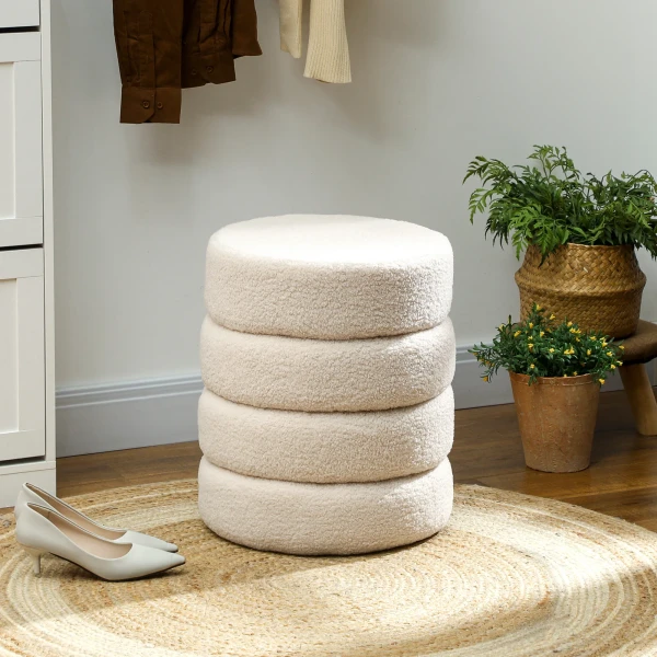 Hocker, rond, teddyfleece, metalen frame, tot 120kg, Φ40x45h cm, beige 2