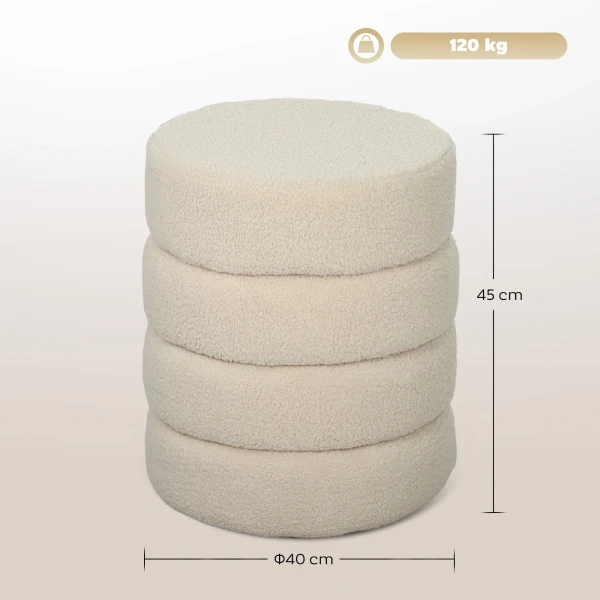 Hocker, rond, teddyfleece, metalen frame, tot 120kg, Φ40x45h cm, beige 4