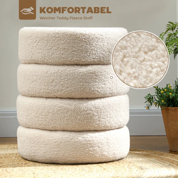 Hocker, rond, teddyfleece, metalen frame, tot 120kg, Φ40x45h cm, beige 5