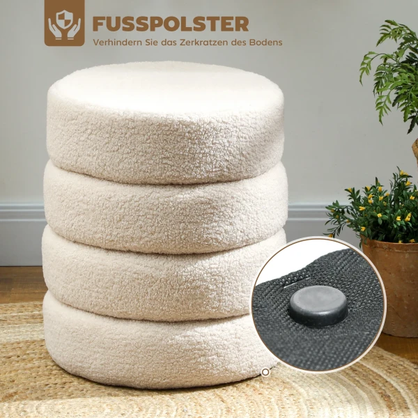 Hocker, rond, teddyfleece, metalen frame, tot 120kg, Φ40x45h cm, beige 6