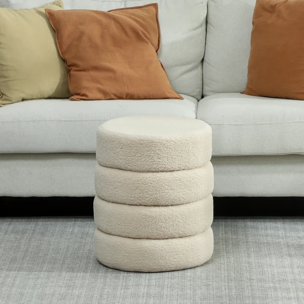 Hocker, rond, teddyfleece, metalen frame, tot 120kg, Φ40x45h cm, beige 8