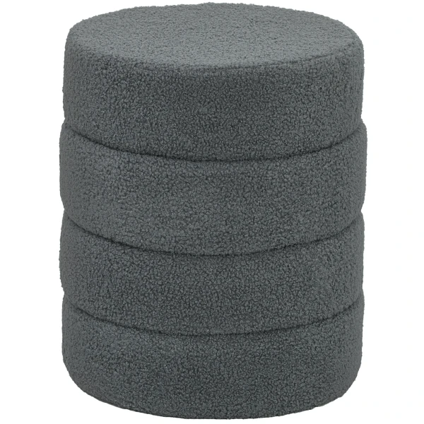 Hocker, rond, teddyfleece, metalen frame, tot 120kg, Φ40x45h cm, donkergrijs 1