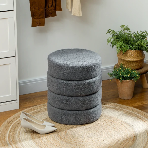 Hocker, rond, teddyfleece, metalen frame, tot 120kg, Φ40x45h cm, donkergrijs 2