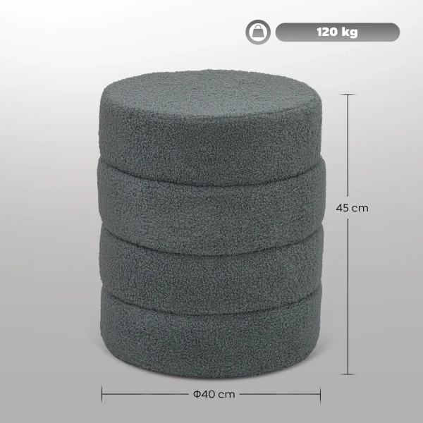 Hocker, rond, teddyfleece, metalen frame, tot 120kg, Φ40x45h cm, donkergrijs 4