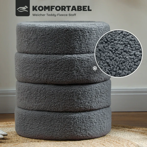 Hocker, rond, teddyfleece, metalen frame, tot 120kg, Φ40x45h cm, donkergrijs 5