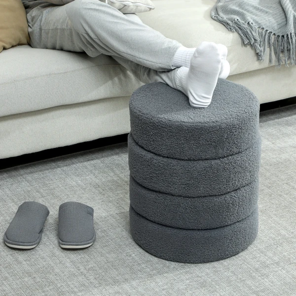 Hocker, rond, teddyfleece, metalen frame, tot 120kg, Φ40x45h cm, donkergrijs 7