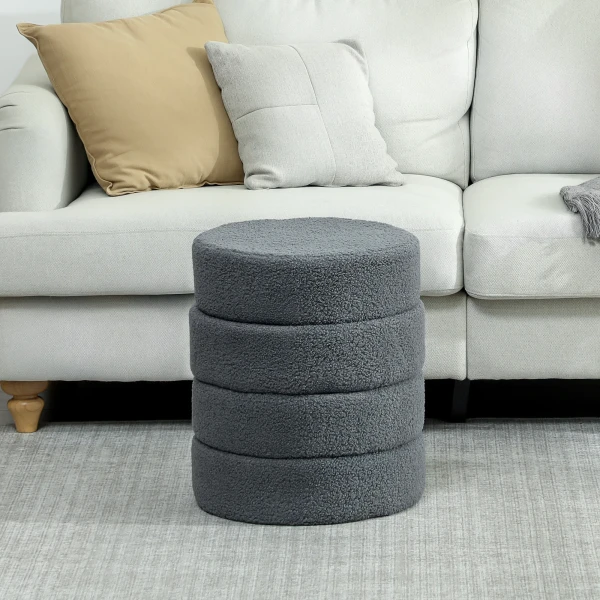 Hocker, rond, teddyfleece, metalen frame, tot 120kg, Φ40x45h cm, donkergrijs 8