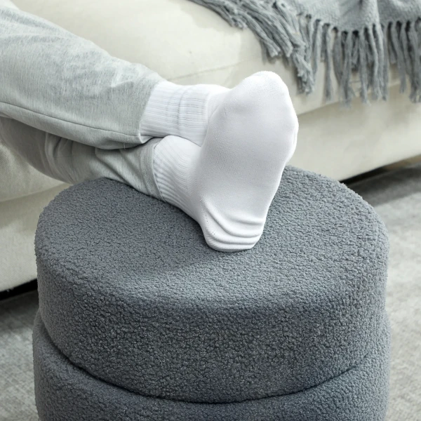 Hocker, rond, teddyfleece, metalen frame, tot 120kg, Φ40x45h cm, donkergrijs 9