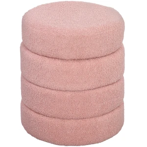 Hocker, rond, teddyfleece, metalen frame, tot 120kg, Φ40x45h cm, roze 1