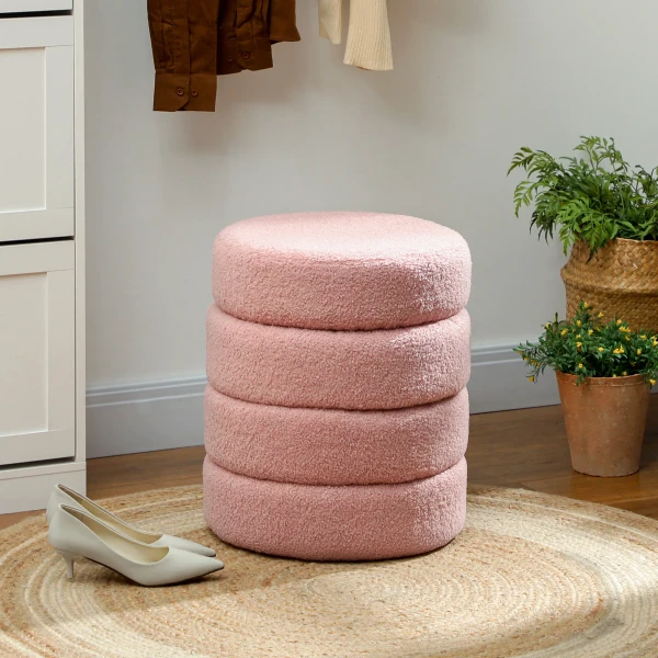 Hocker, rond, teddyfleece, metalen frame, tot 120kg, Φ40x45h cm, roze 2