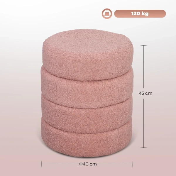 Hocker, rond, teddyfleece, metalen frame, tot 120kg, Φ40x45h cm, roze 4