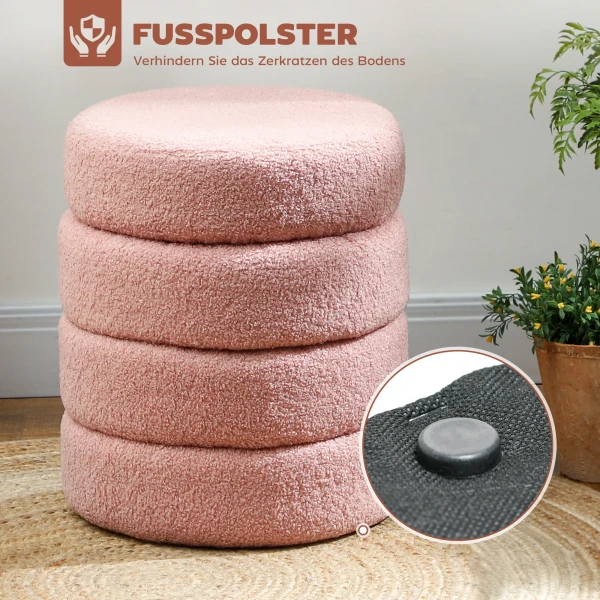 Hocker, rond, teddyfleece, metalen frame, tot 120kg, Φ40x45h cm, roze 6