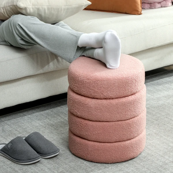 Hocker, rond, teddyfleece, metalen frame, tot 120kg, Φ40x45h cm, roze 7