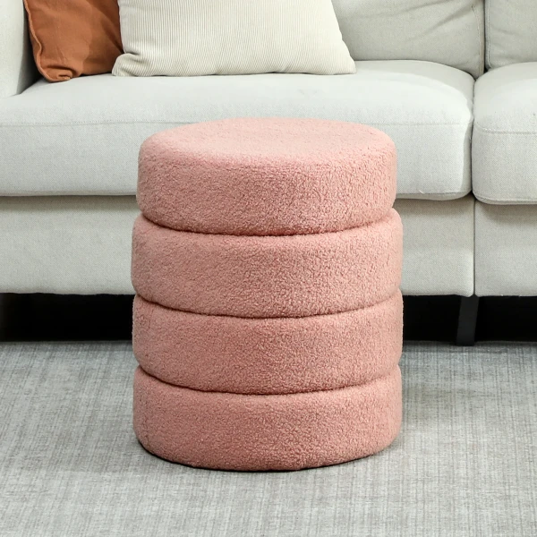 Hocker, rond, teddyfleece, metalen frame, tot 120kg, Φ40x45h cm, roze 8
