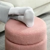 Hocker, rond, teddyfleece, metalen frame, tot 120kg, Φ40x45h cm, roze 9