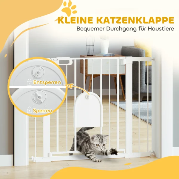 Huisdier afschermhek, verstelbaar, met kleine deur, staal, kunststof, wit 7