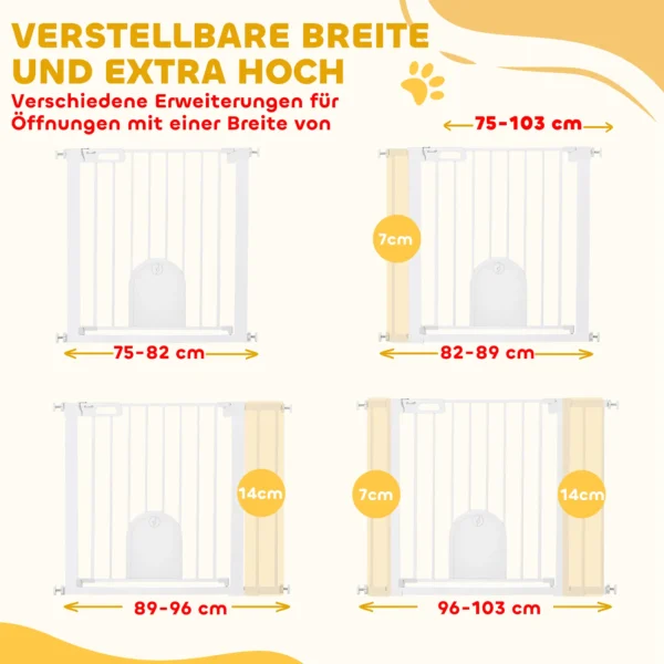 Huisdier afschermhek, verstelbaar, met kleine deur, staal, kunststof, wit 8