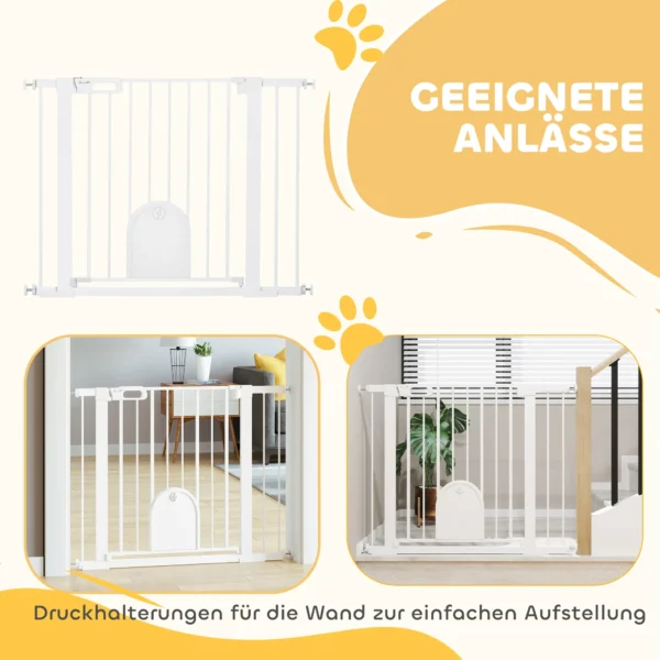 Huisdier afschermhek, verstelbaar, met kleine deur, staal, kunststof, wit 9