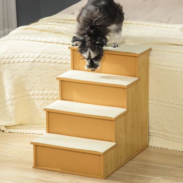 Huisdiertrap, voor honden/katten, 4 treden, kort pluche, tot 30 kg, 40 x 59 x 54,2 cm, natuur 2