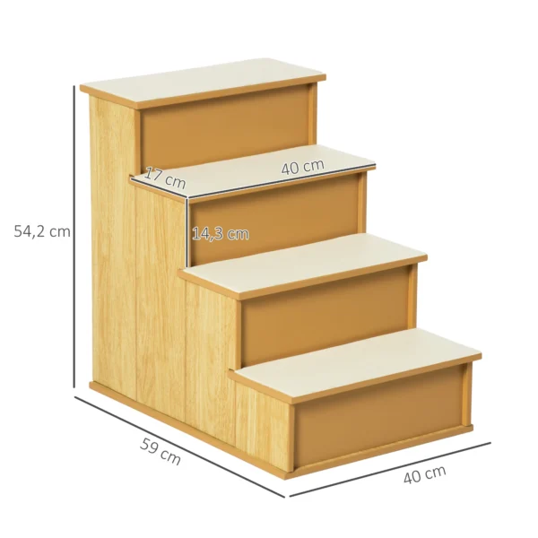 Huisdiertrap, voor honden/katten, 4 treden, kort pluche, tot 30 kg, 40 x 59 x 54,2 cm, natuur 4