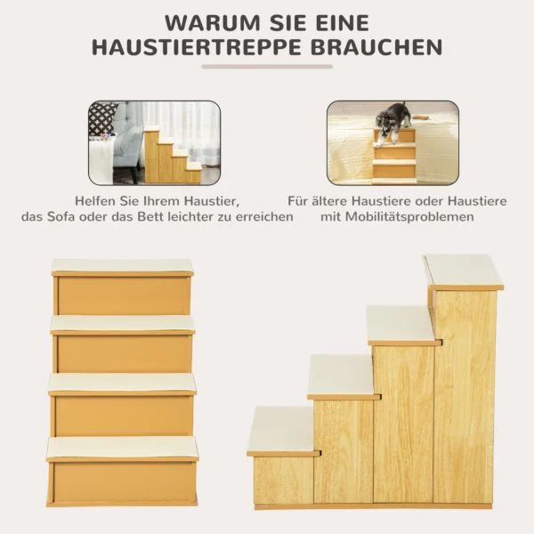Huisdiertrap, voor honden/katten, 4 treden, kort pluche, tot 30 kg, 40 x 59 x 54,2 cm, natuur 6
