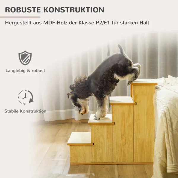 Huisdiertrap, voor honden/katten, 4 treden, kort pluche, tot 30 kg, 40 x 59 x 54,2 cm, natuur 7