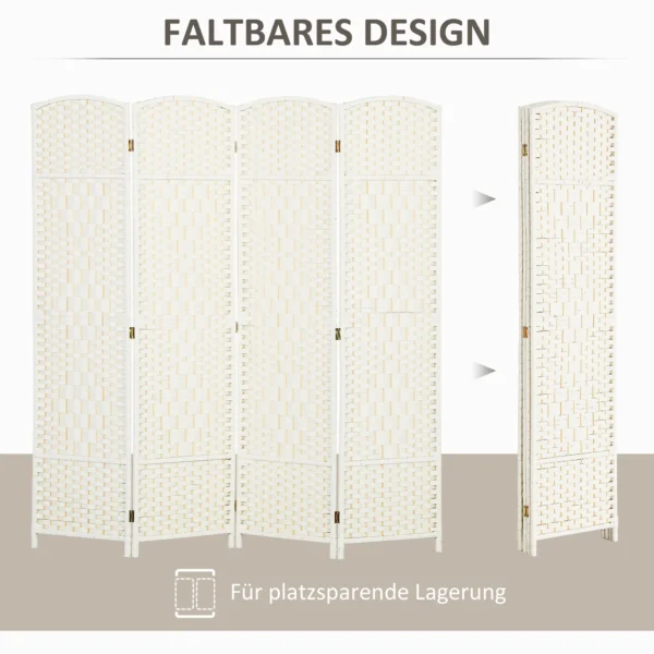 Kamerscherm, 4 delig opvouwbare scheidingswand, gevlochten patroon, dennenhout, wit 5