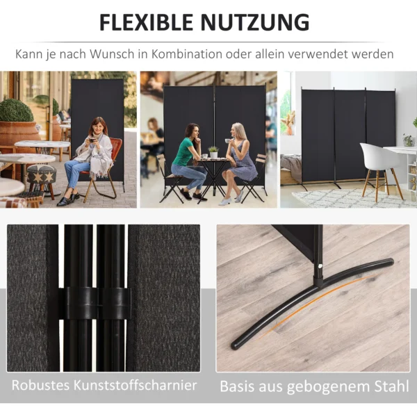 Kamerverdeler, 3 delig privacy scherm, kamerscherm met metalen frame, zwart 7