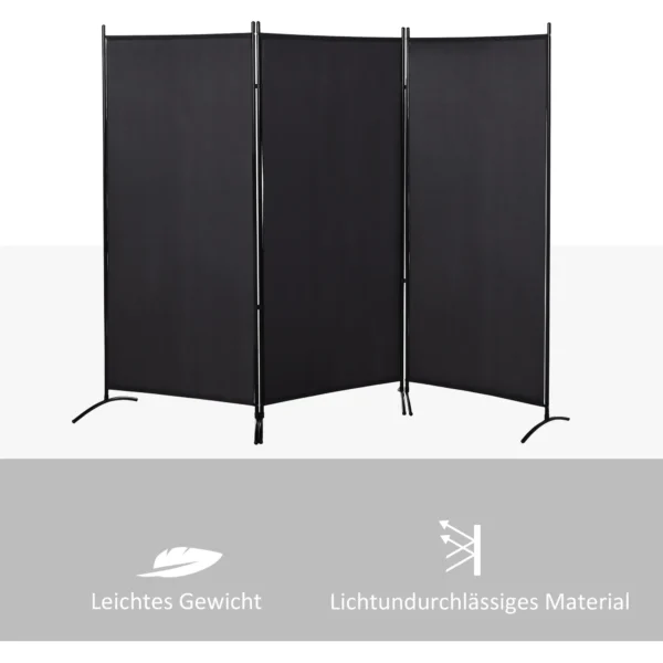 Kamerverdeler, 3 delig privacy scherm, kamerscherm met metalen frame, zwart 9